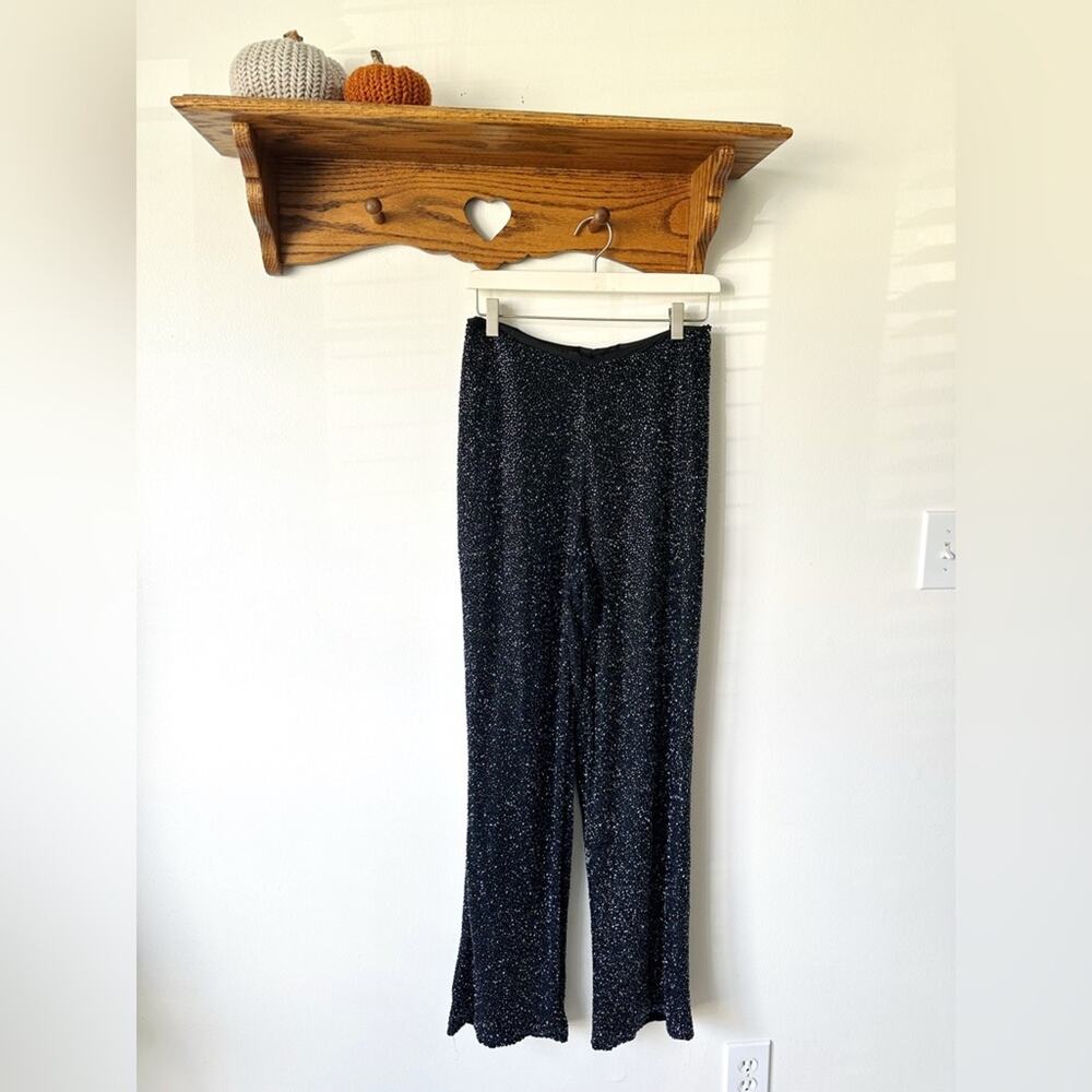 Cache Vintage 80s Silk Beaded Black Boot Cut Pants Size 6